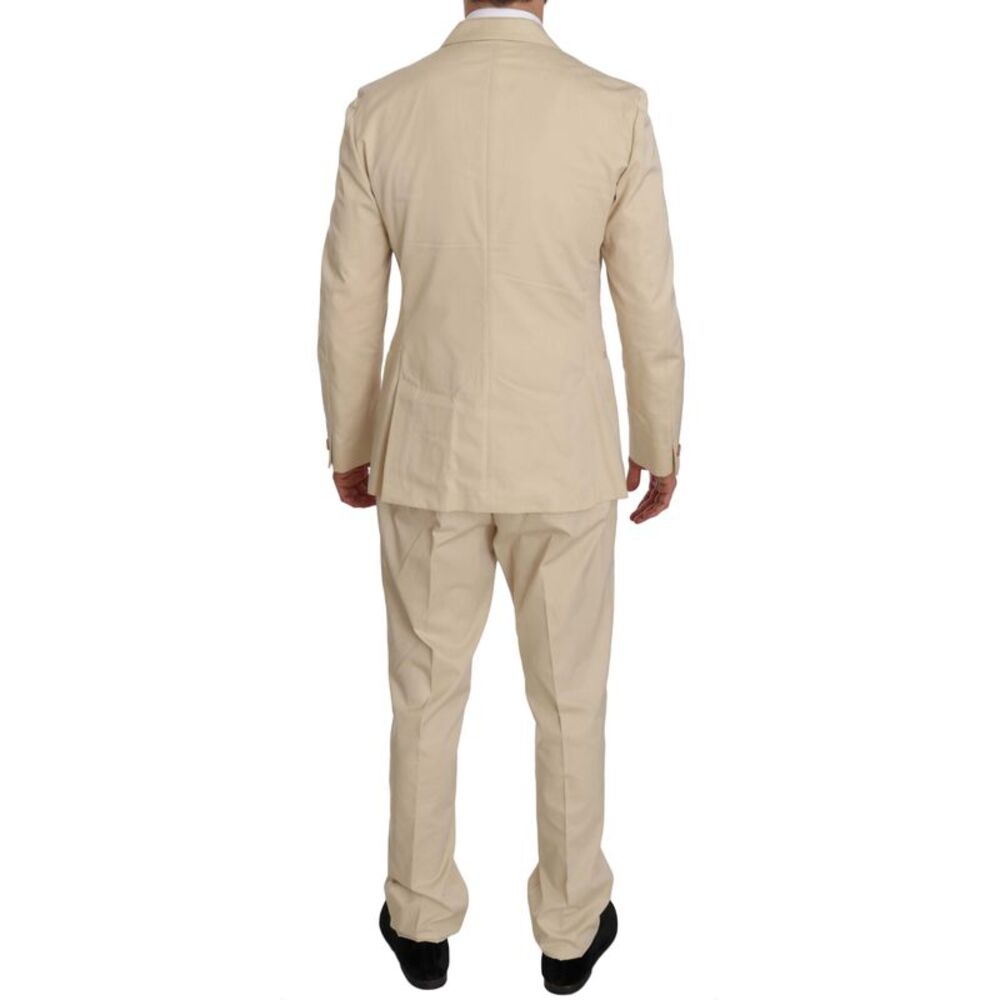 Romeo Gigli Two Piece 3 Button Beige Cotton Solid Men's Suit